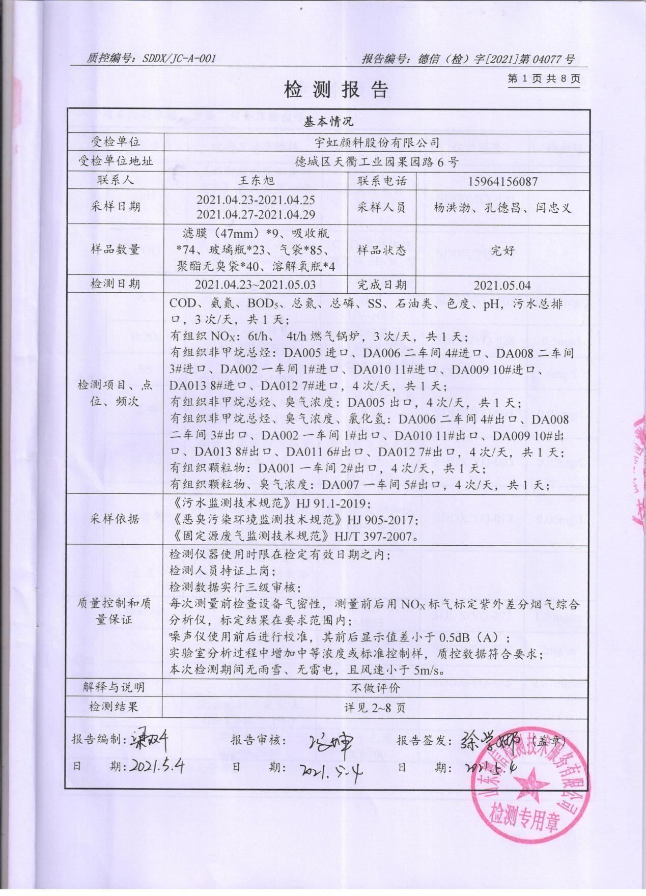 色多多在线视频顏料股份有限公司廢水、大氣汙染物檢測報告公示
